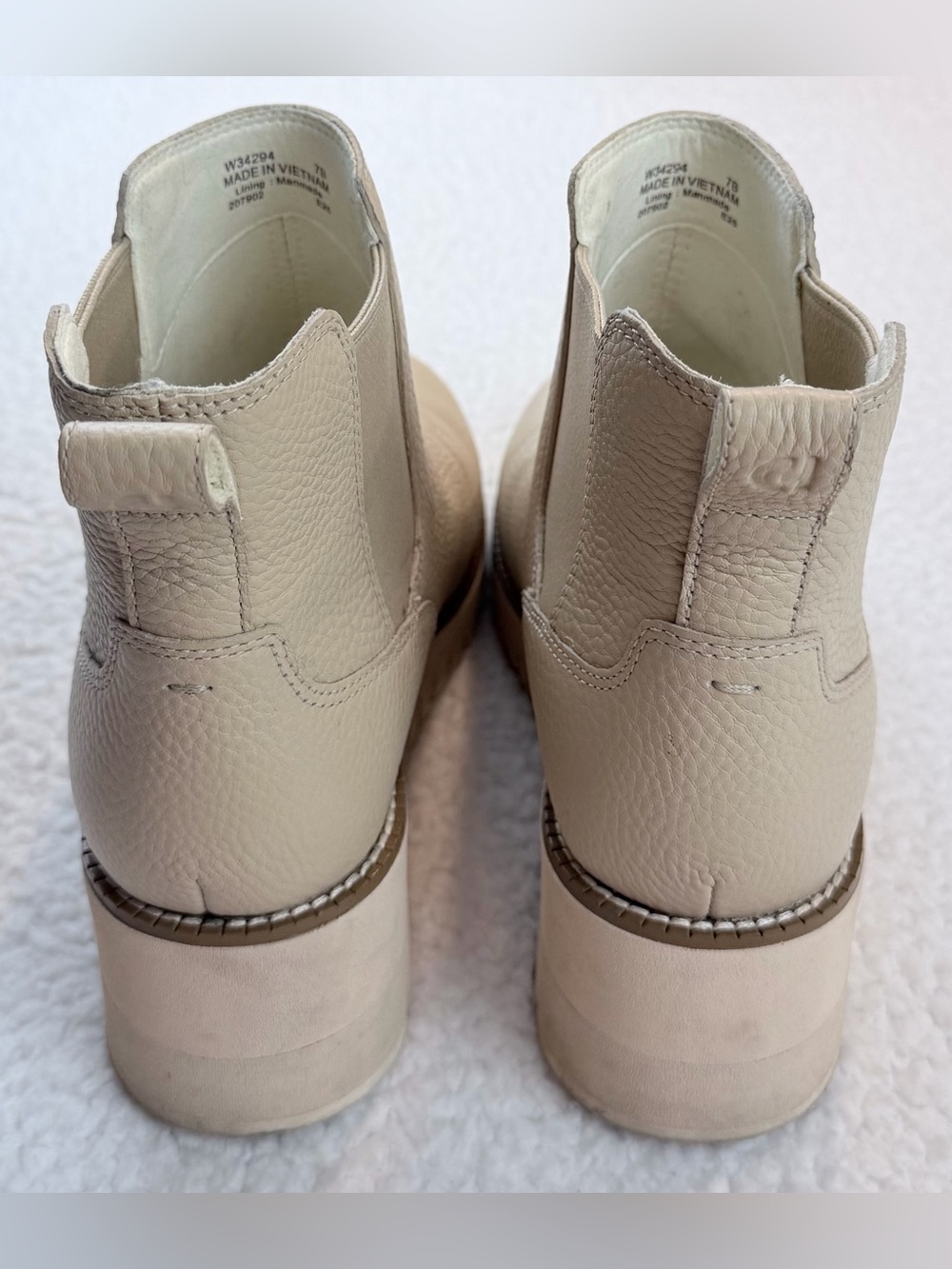 COLE HAAN • Zerogrand Beige/Cream Pebble Leather Chelsea Wedge Ankle Booties, 7 - Picture 6 of 16